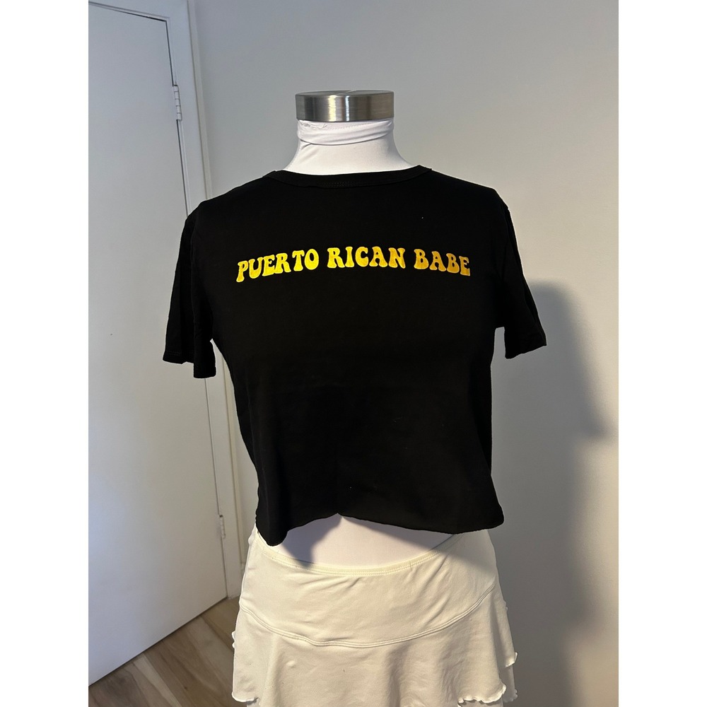 Vlj Valija Gitana Puerto Rican Babe Cropped Graphic T-Shirt Black Yellow OS